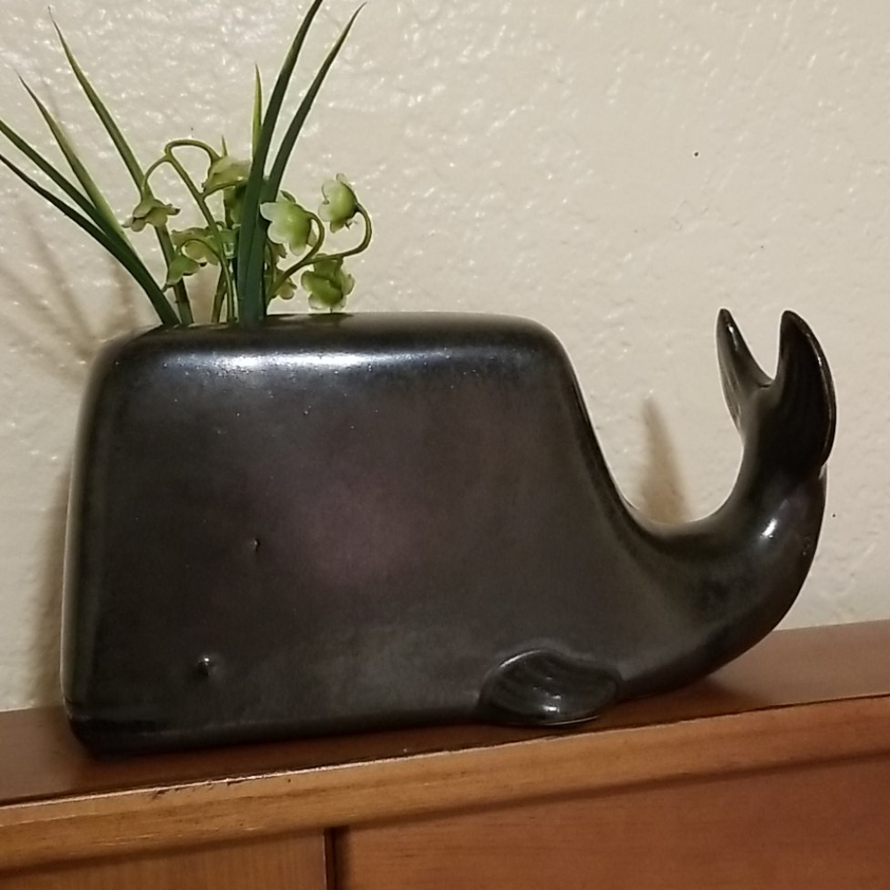 Vintage Black Whale Vase